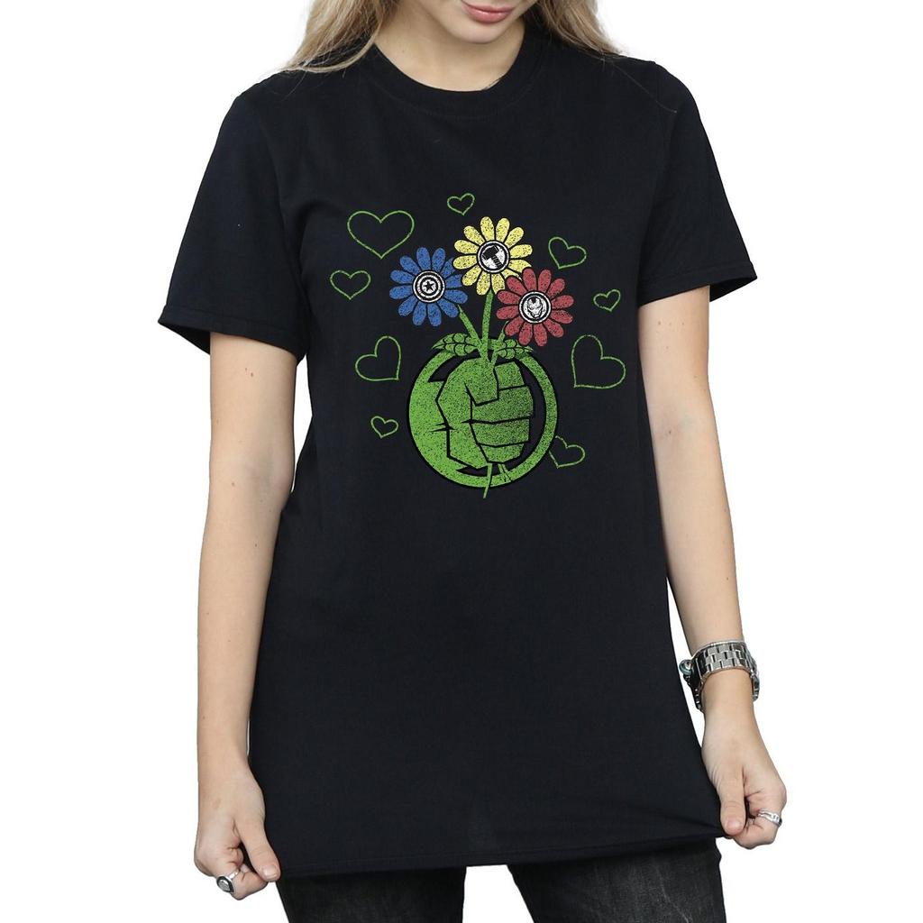 Marvel Womens/Ladies Hulk Flower Fist Cotton Boyfriend T-Shirt