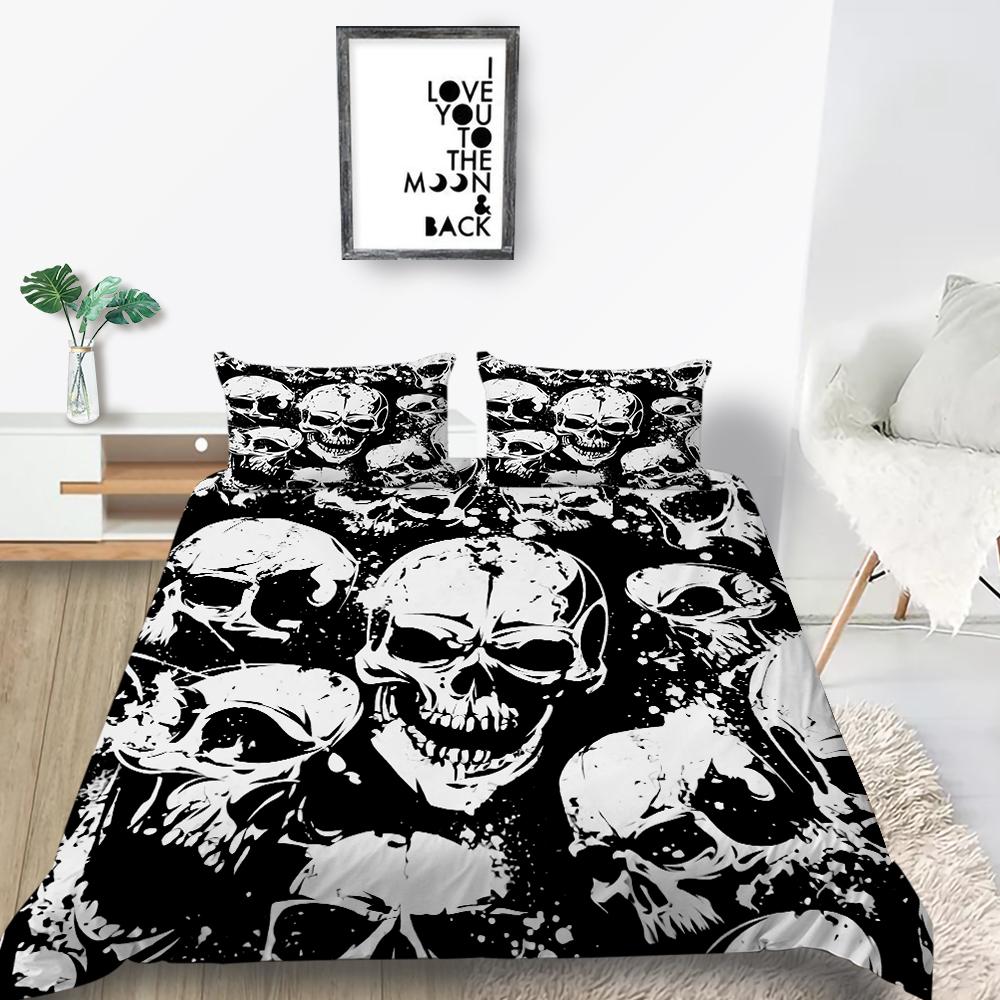 Zestaw pościeli do domu Czaszka Głowa z nadrukiem Dół Poszwa na kołdrę Zestaw pościeli UE Pełny rozmiar Pojedyncze/podwójne łóżko Dekoracja wnętrz