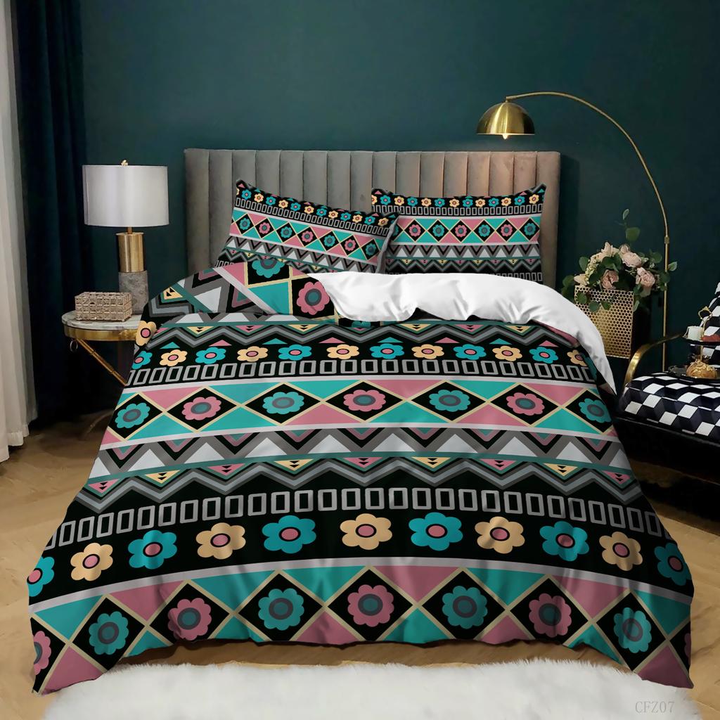 3D Digital Printing Ethnic Style Kit Bedding Quilt Cover Pillowcase Bed Three-Piece Set