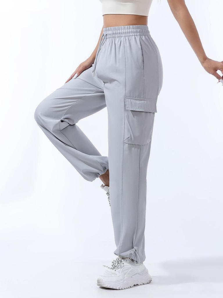 Women's Quick-Dry Summer Cargo Pants - Tapered, Breathable, Loose, Cuffed, Wide-Leg, Elastic, Thin Style for Running and Sport Activities.