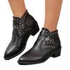 Women's Wide Width Round Toe Chunky Heel Martin Boots - Western Ankle Boots with Buckle & Rivet Details for Fall/Winter