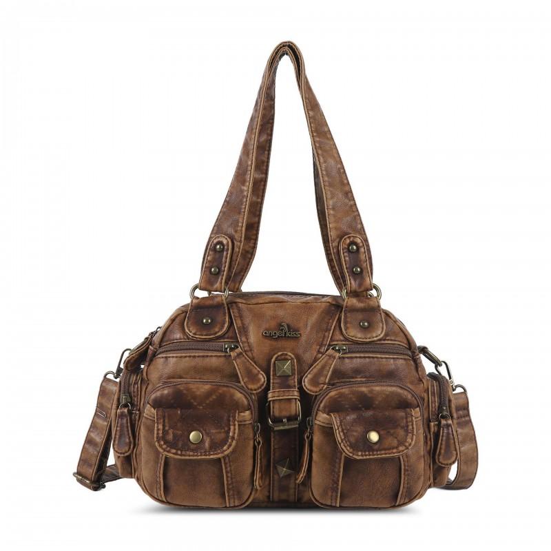 Womens Fashion Shoulder Bag Crossbody Tote Soft PU Pillow With Zipper Multiple Pockets