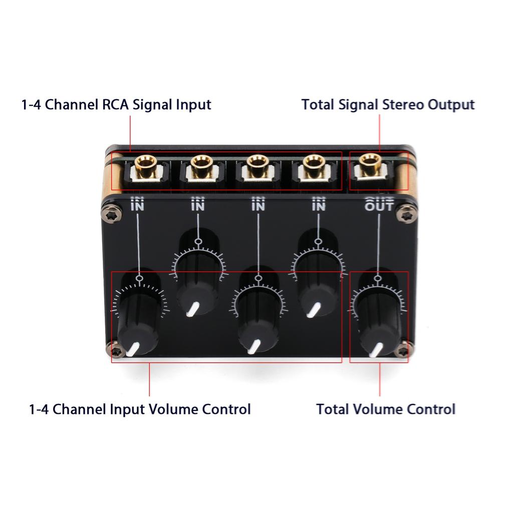 4 in 1 out Passive Mixer Module Mini Stereo 4 Channel Passive Mixer Audio Mixer 4 Audio Input to 1 Output Ultra Compact