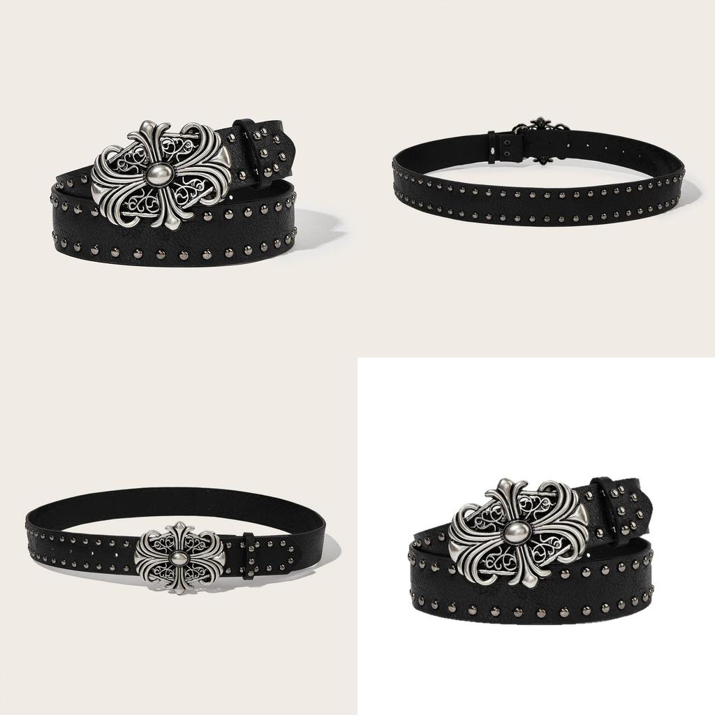 Punk Leather Belt For Men With Rivet Studs And Buckle Casual Waist Accessory For Hip Hop Style
