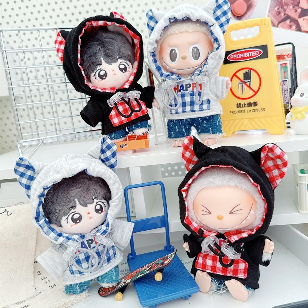 Für 17 cm Labubu Puppenkleidung, modische Kleidung, Kapuzenpullover, Puppenkleidung, farblich passende Kapuzenpullover, Puppenzubehör, süße Dekoration, kleine Tücher