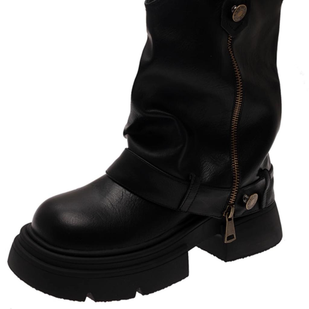 Fashion Pants boots spring 2025 new item niche design retro British style thick soled women's boots