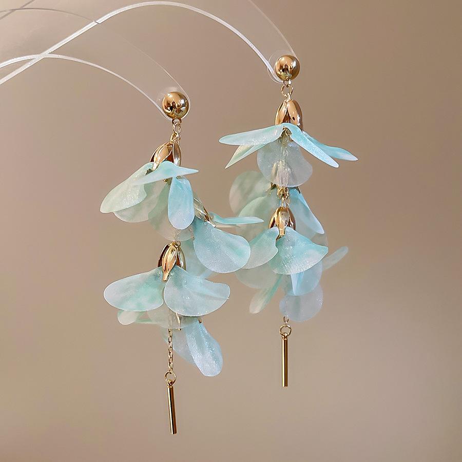 Sweet Pink Blue Flower Earrings for Women Yarn Mesh Long Tassel Earring Pendientes Y2K Jewelry Holiday Accessories