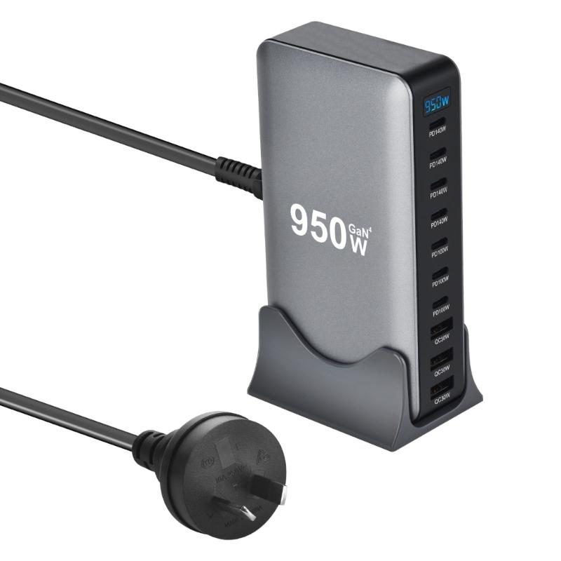 10-Port USB-C-Ladegerät 950W Netzteil Gans Technology Intelligenter Chip ABS-Gehäuse Für Smartphones Laptops Tablets