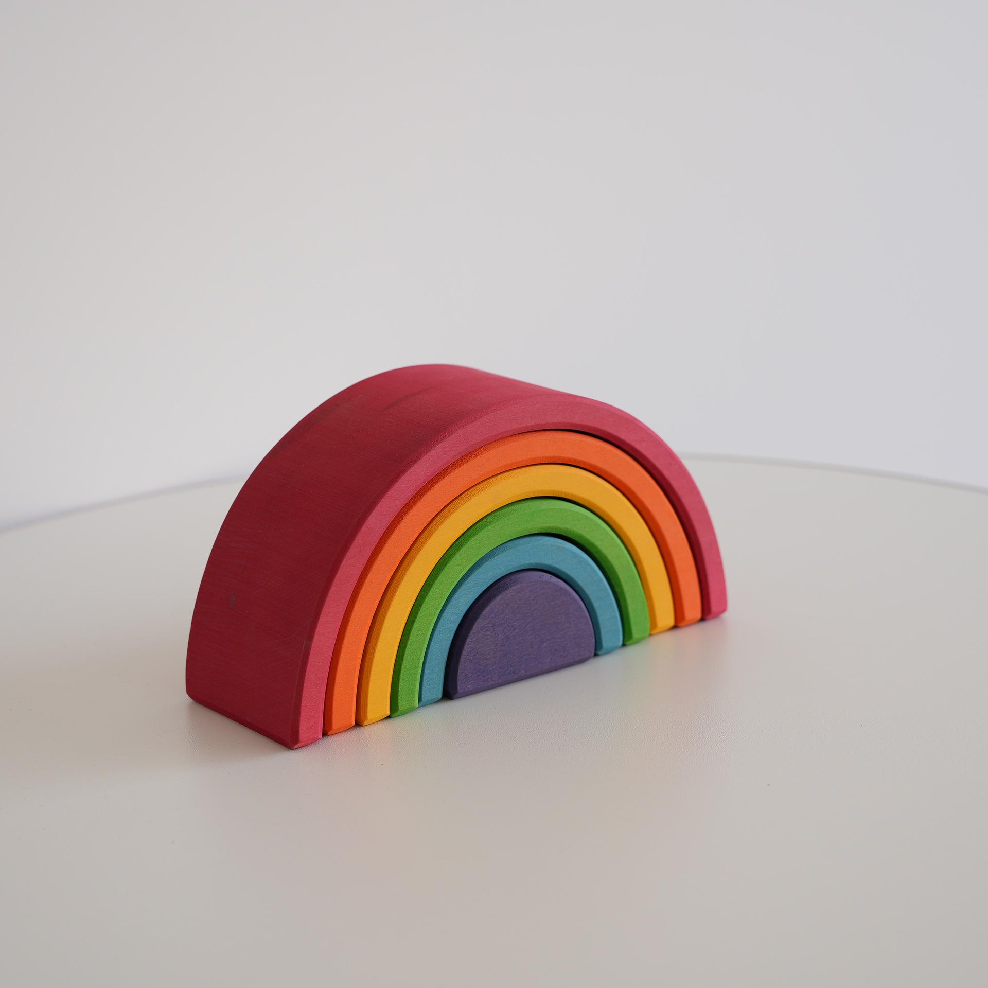Montessori 6-Piece Rainbow Arch Bridge Blocks - Wooden Stacking Toys for Early Education (Ages 2-5)