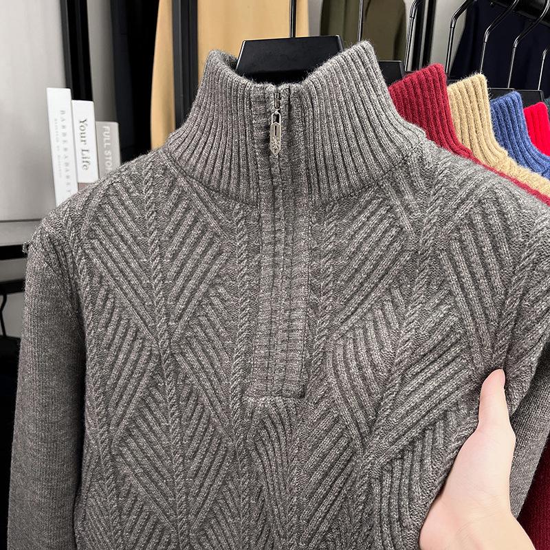 Men's Autumn/Winter Zipper Knit Sweater: Thick, Warm, Half-high Collar, Casual Style