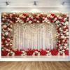 Bannière de fond de mariage sur le thème des fleurs de roses rouges et blanches, décoration de mariée sans électricité, pour l'intérieur et l'extérieur