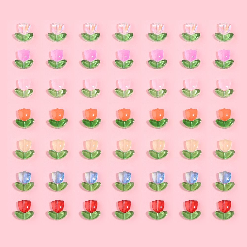 50pcs/lot Tulips Flower Lampwork Beads Leaf Glass Color Loose Beads for Jewelry Making DIY Bracelets Necklace Earring Supplies
