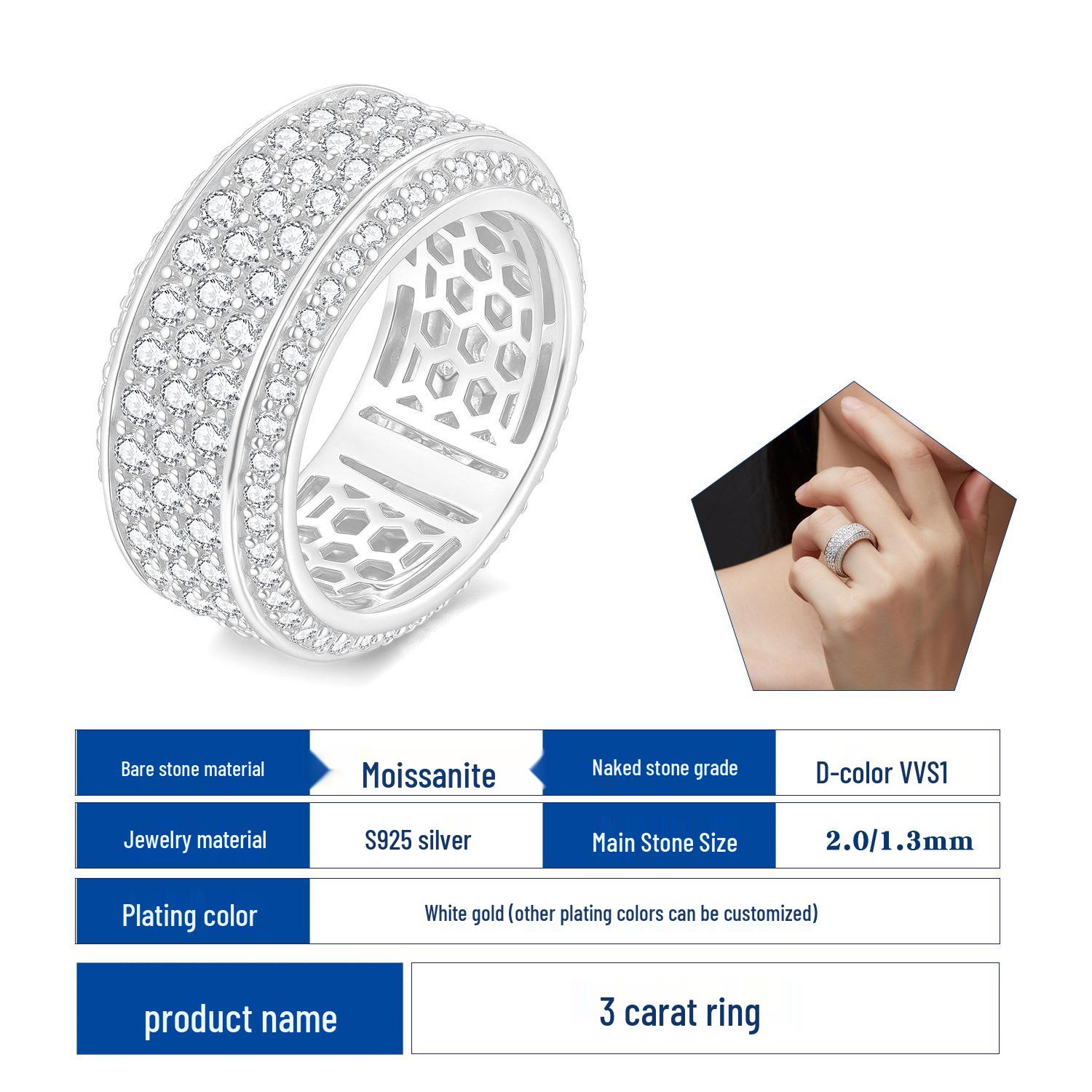 Gold Plated Moissanite Ring for Men - Hip Hop Jewelry Size 8