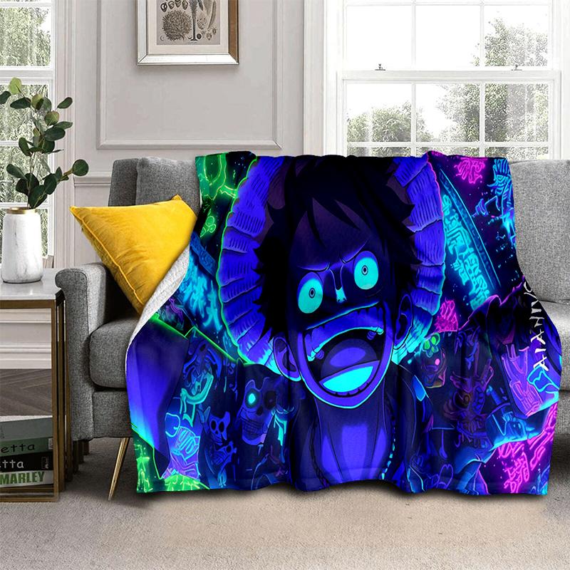 3D One P-Piece Cartoon Anime Flannel Blanket Soft Warm Throw Blanket for Bedroom Living Room Bed Camping Picnic Office Kids Gift