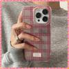 Cute Dopamine Pink Tartan Plaid Soft Clear Phone Case for iPhone 17 16 15 14 13 12 11 Pro Max X 8 7Plus Color Block Match Design