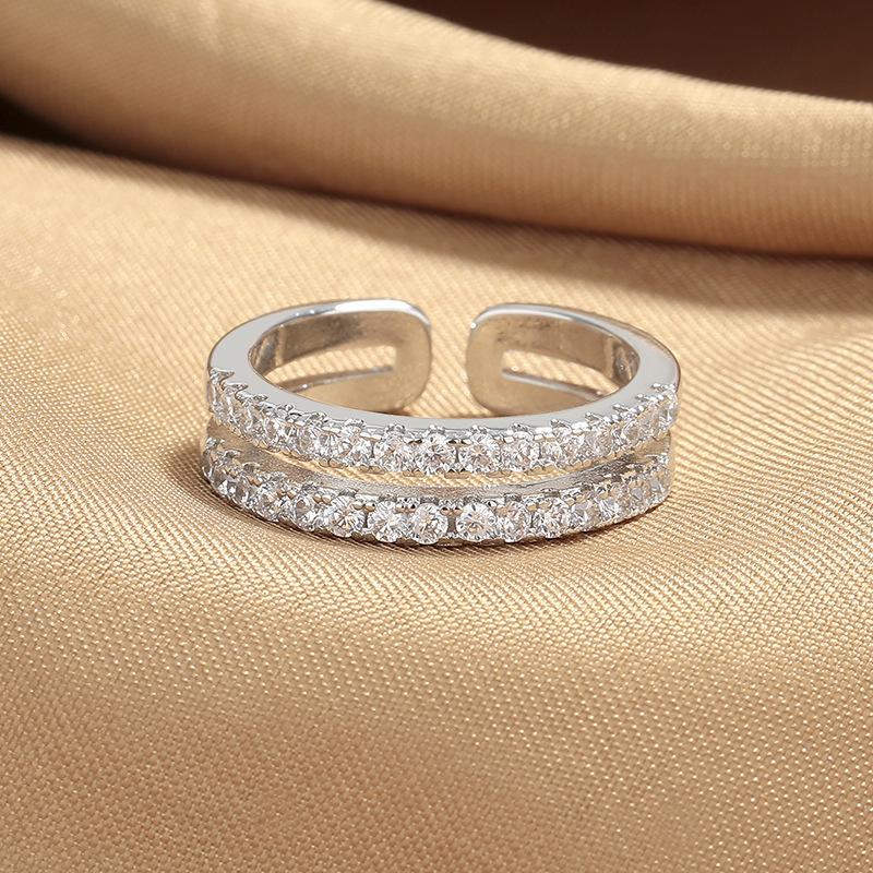 Simple Light Luxury Micro-inlaid Zircon Double-layer Ring for Women's High-end Sense Niche Row Diamond Ring Opening Adjustable Index Finger Ring 2026