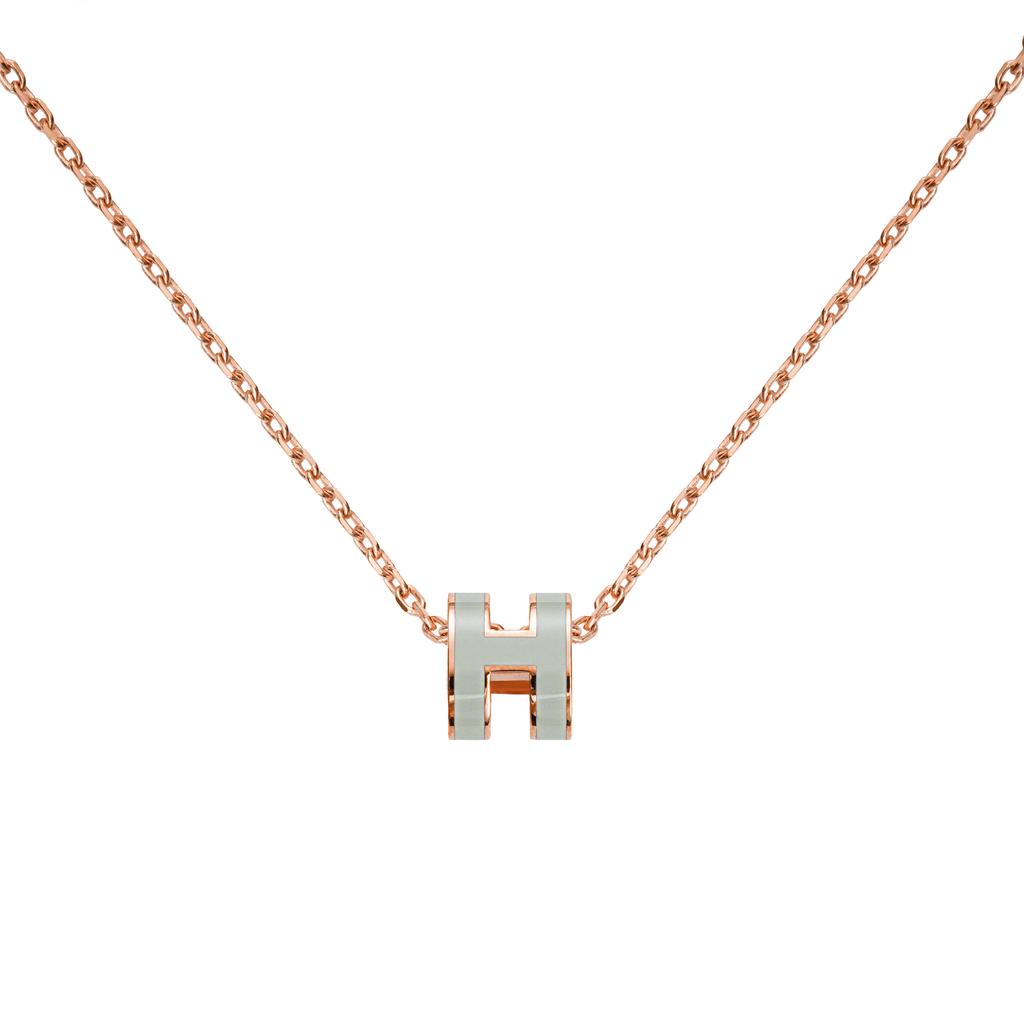 Hermes Mini Pop H Necklace Pendant Bubble Green Women Necklace Rose-Gold H147992FO17