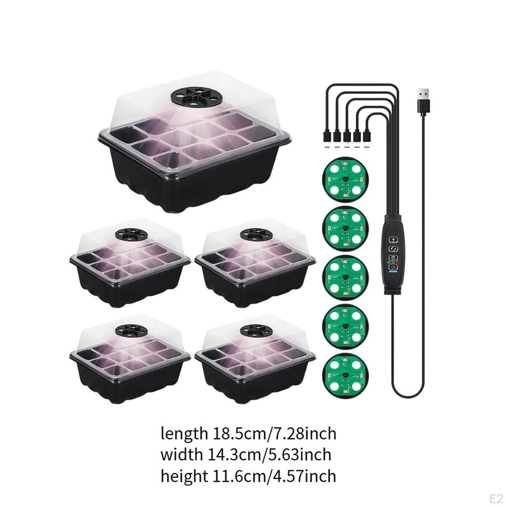 5 Set Seed Starter Tray with Grow Light Adjustable Brightness Gardening Supplies Reusable Practical