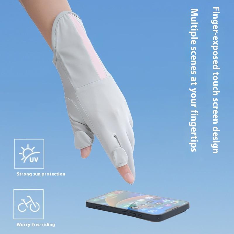Summer Sunscreen Gloves Women Thin Ice Silk Anti-Ultraviolet Dew Finger Touch Screen Driving Riding Non-Slip Breathable Upf 50+