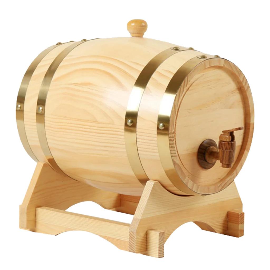 1.5L/3L Wood Barrel Retro Whiskey Barrel Red Wine Bucket Large Capacity Storage Container with Faucet Wine Making Accessories