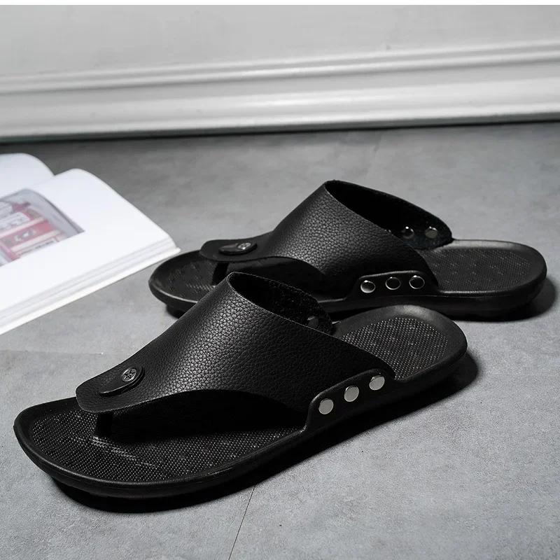 Men Summer Slippers Beach Sandals Comfortable Casual Shoes Fashion Black Non-Slip Bathroom Shoes Men Slides