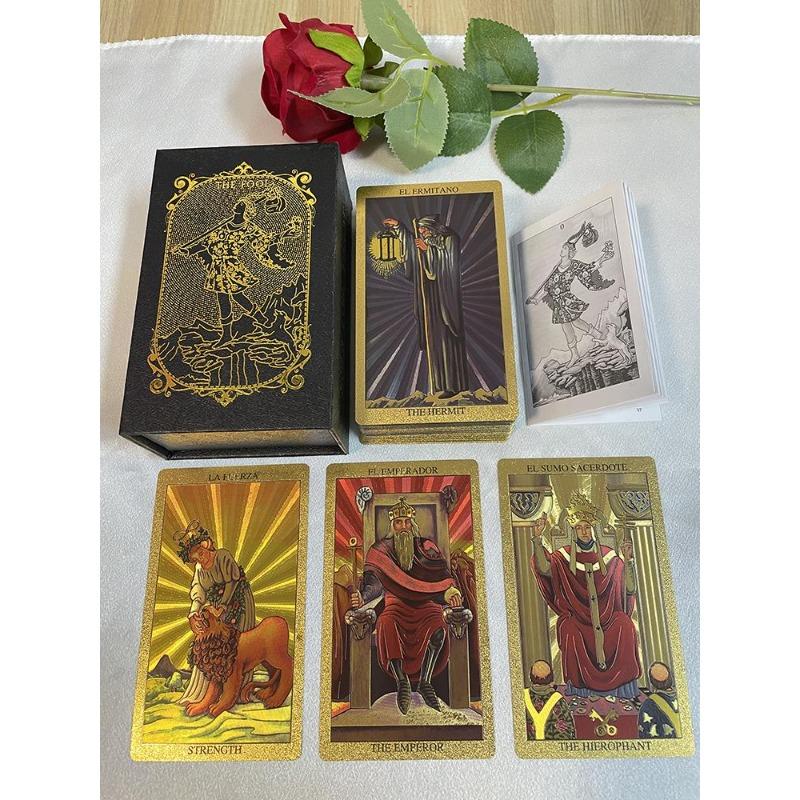 Spanish Gold Foil Tarot Cards In Box 12x7cm Divination Deck for Beginners with 2 Languages Paper Guidebook Toro Taro