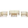 Patio Furniture Sets 5 Piece Garden Lounge Set With Cream White Cushions Bamboo