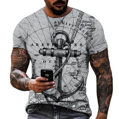 Camiseta de Verano para Hombre con Cuello Redondo, Estampado 3D de Ancla, Moda Casual, Manga Corta
