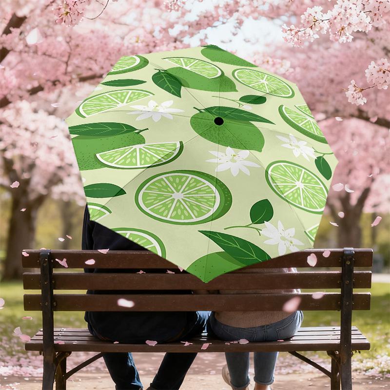 1PC Lime Flower Automatic Open/Close Umbrella with Windproof, 8-Rib Sturdy Canopy, Durable Ribs, Fashionable Design1299A