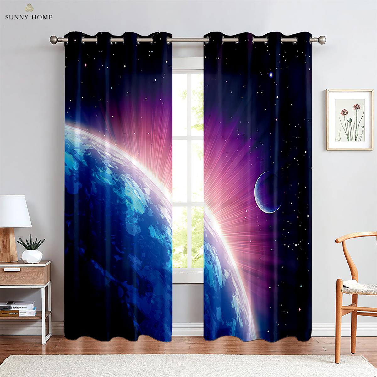 

Шторы со звездным небом, узор «мечтательная планета», напечатанные шторы для спальни, гостиной, балкона, окна, украшения для дома, 2 шт. W50xH140(CM)x2PCS&Grommet Top