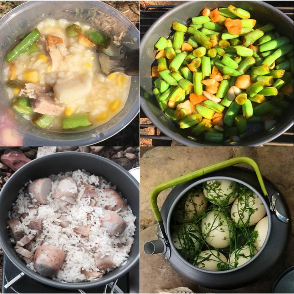 Anodized Aluminum Cookware Set Non Nonstick Camp Pot Easy To Clean Portable Camping Kit for