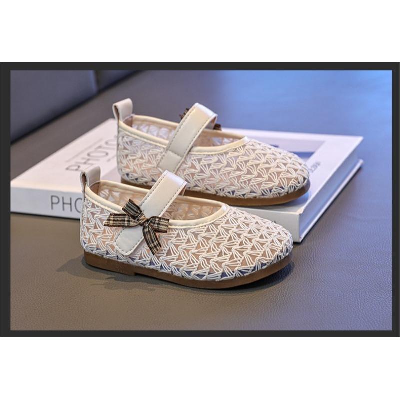 Girls' Princess Shoes Soft-Sole Non-Slip Leather Shoes, Breathable Mesh Hollow-Out Casual Shoes for Toddlers