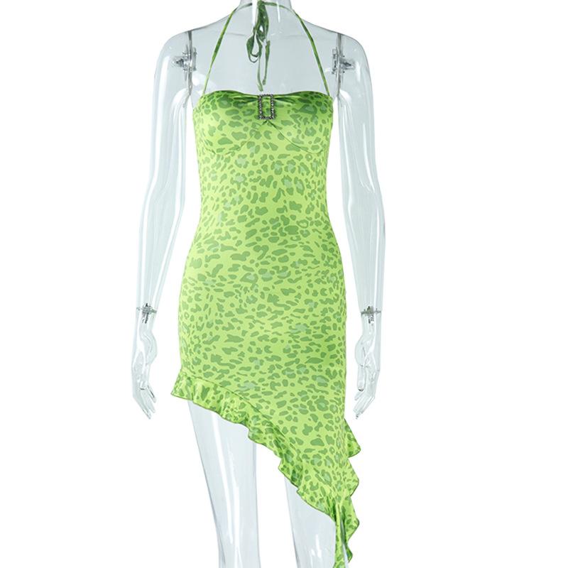 

Европейская и американская юбка с одним вырезом, модная одежда, облегающее платье, облегающее грудь, юбка-комбинезон с неровными оборками по краю, юбка-пуловер S зелёный