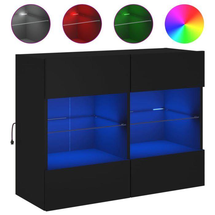 VidaXL Meuble TV avec Lumières LED, Armoire de Télévision Murale avec Étagères, Meuble Télé Suspendu Salon, Moderne, Noir 837100