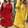 Casual Women Autumn Winter Long Sleeve Pocket Drawstring Loose Hoodie Mini Dress