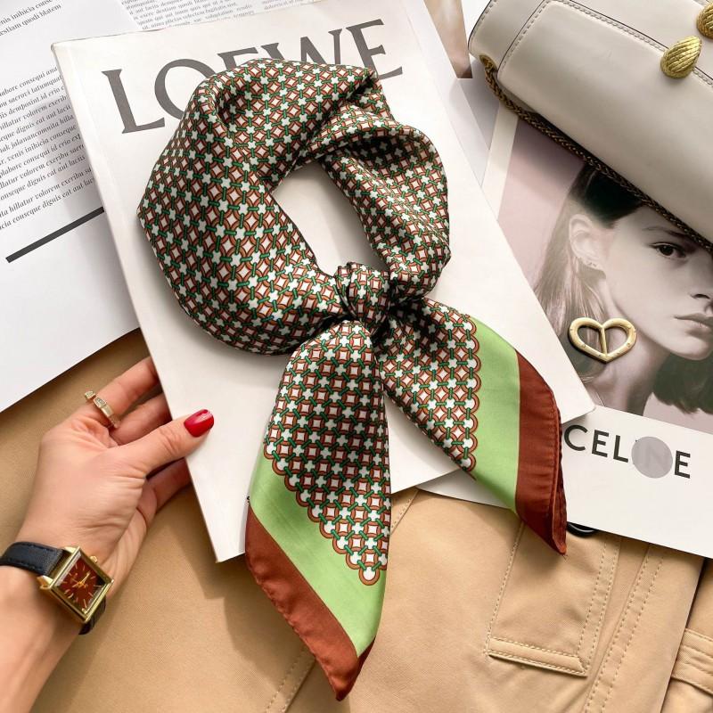 Elegant Silk-Like Square Scarf Women Korean Style Print Neck Lightweight 70x70cm Nylon Fashion Accessory