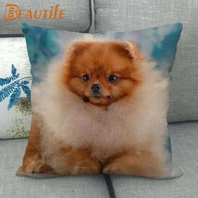 Nice Pomeranian Dog Pillowcase Bedroom Home Decorative Cover 45x45cm Square Zipper Pillow Cases Cotton Linen Fabric No Fade