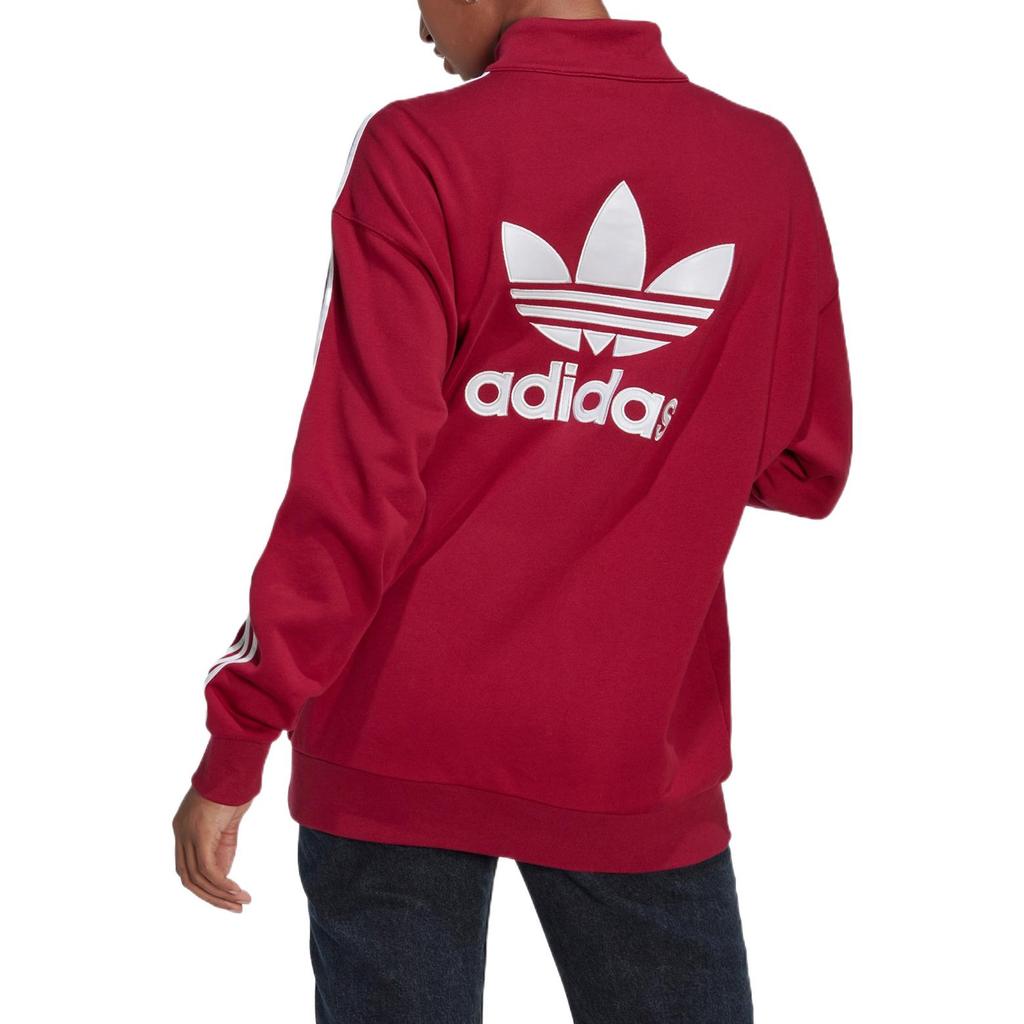 Adidas Originals Trefoil Logo Print Stripe Half-Zip Stand Collar Jacket Women Jacket Red II6086