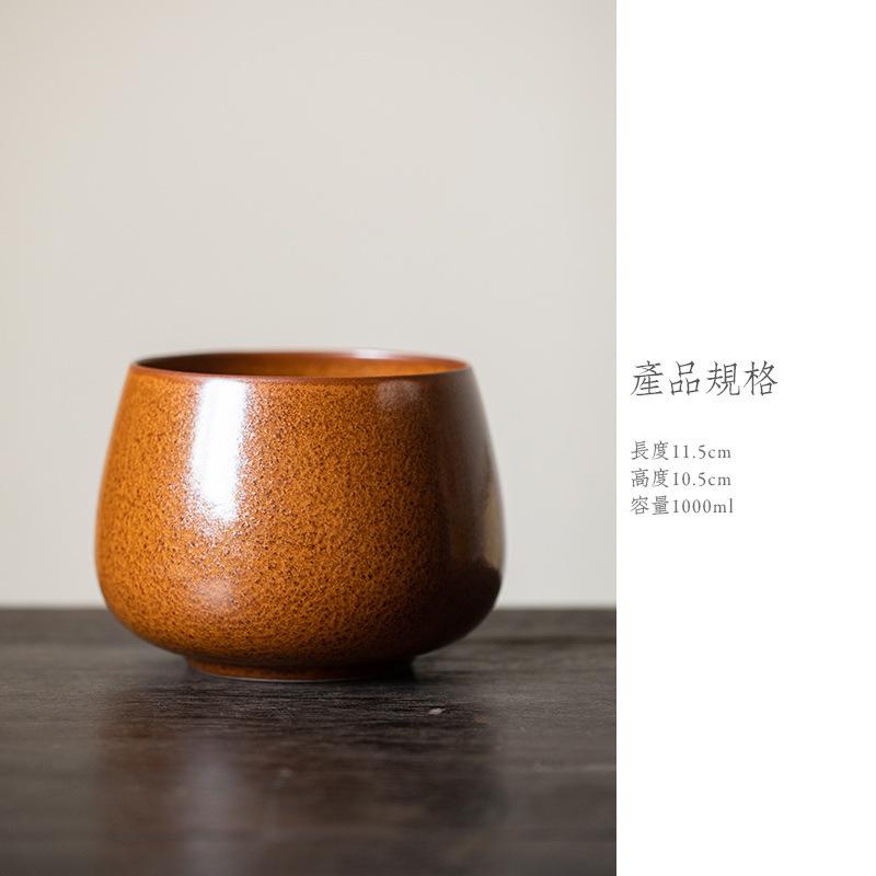 1000ml Chinese Solid Color Coarse Pottery Jianshui Tea Wash Bowl Water Washing Slag Tank Tea Residue Bucket Chaxi Cha Collection