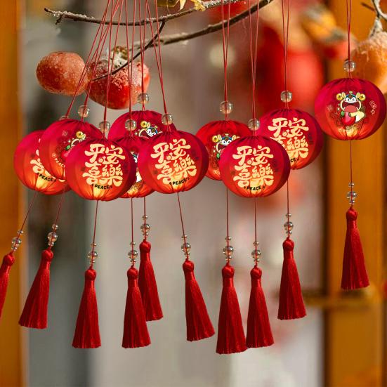 Chinese New Year Hanging Lanterns Small Lighted Red Lantern with Tassel for New Year Spring Festival Wedding Party Decor