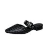 Woven Retro Sandal Slippers Female Outer Wear 2024 Summer Low Versatile Pointy Head Belt Buckle Baotou Half Drag Mary Jane Shoes