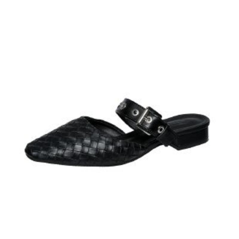 Woven Retro Sandal Slippers Female Outer Wear 2024 Summer Low Versatile Pointy Head Belt Buckle Baotou Half Drag Mary Jane Shoes