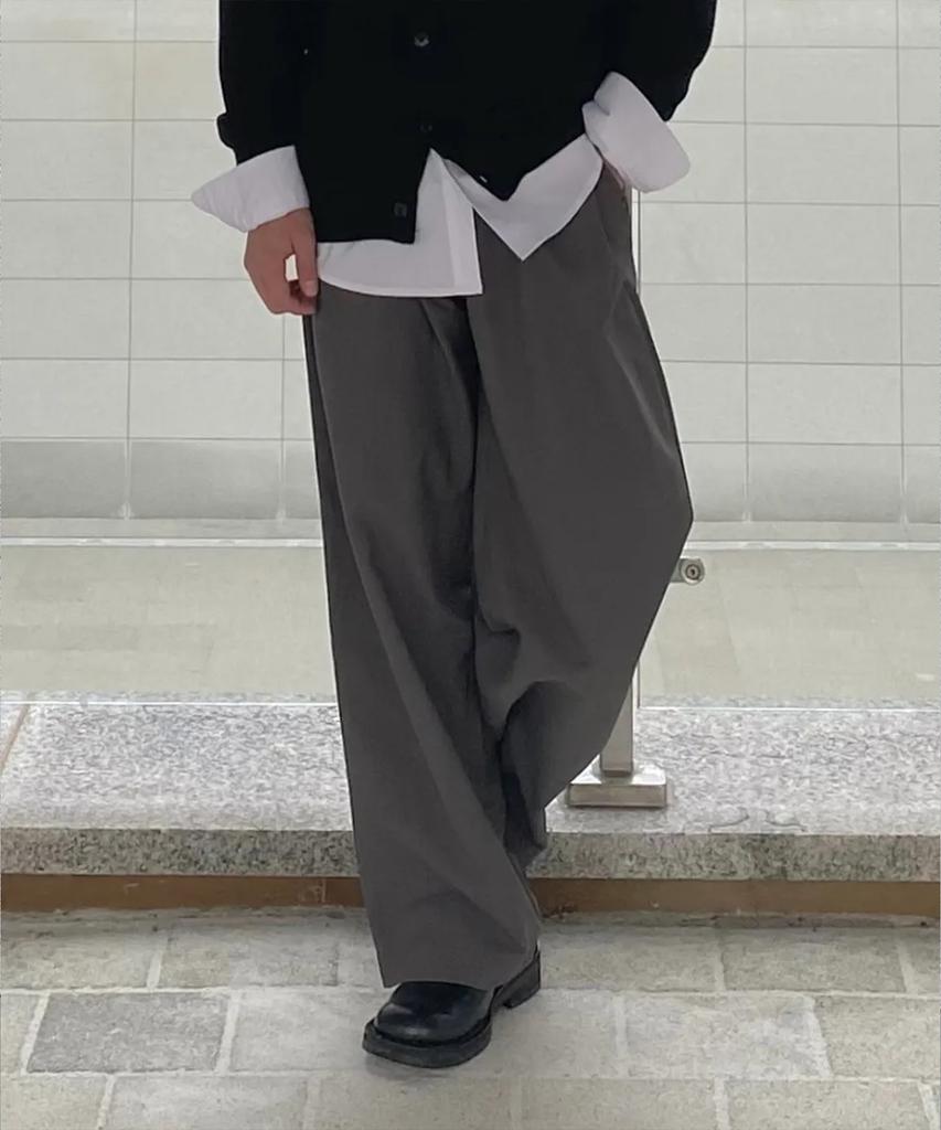 P.IN.O Double-Pleat Crumple Wide Slacks - Black