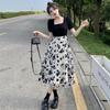 Square Neck A-line Skirt Floral Short Sleeves Dress Sweet Flower Long Dress  Evening Party
