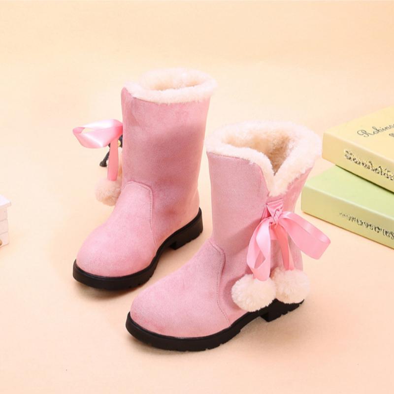 Children's Snow Boots, Girls' Boots, Winter Boots, Middle-aged Children with Plush Baby Princess Short Boots, Girls' Cotton Shoes