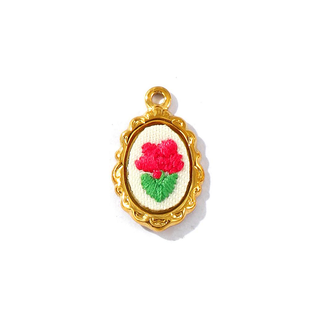 2Pcs Multicolor Geometric Flower Leaf Embroidered Charms 18K Gold Plated 304 Stainless Steel Pendant DIY Necklace Jewelry Making