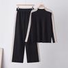 Cross-border Semi-turtleneck Sweater Set Europe, America, 2026 Autumn and Winter Contrasting Colors Splicing Wide-leg Pants Fashion Knitted Two-piece