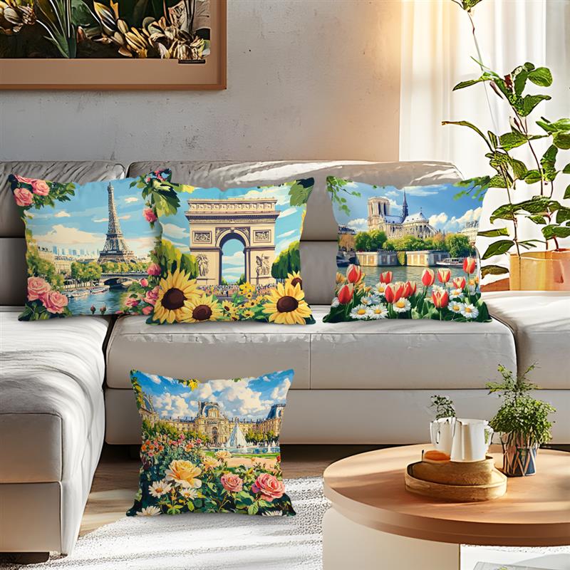 Rustic Style Paris Garden Sofa Cushion Comfortable Pillow Office Cover Living Room Home Decor Modern Printed Pillowcase
