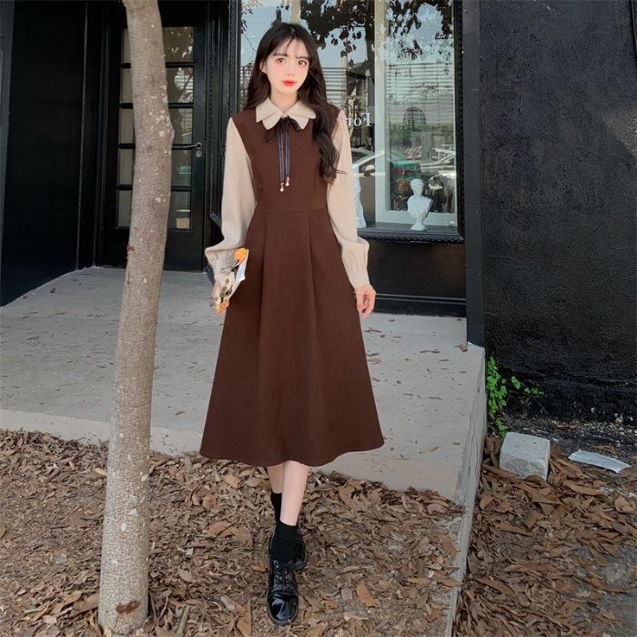 2026 new dress college style long-sleeved retro Mori skirt temperament thin French long dress women's clothing autumn and winter