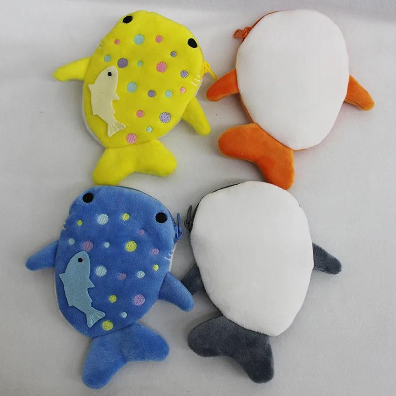 Portofel Multicolor Drăguț de Pluș în Formă de Pește pentru Monede Femei Rechin Bani Card Chei Căști Portmoneu pentru Lucruri Mici Pungă cu Fermoar Cadou pentru Copii